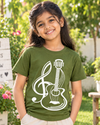 Cute girl wearing a Guitar Olive Green Half sleeve T-shirt
