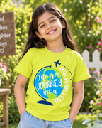 Cute girl wearing a Life is a Journey Lime Green Half sleeve T-shirt 