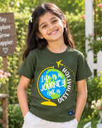 Cute girl wearing a Life is a Journey Olive Green Half sleeve T-shirt 