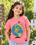 Cute girl wearing a Life is a Journey Peach Half sleeve T-shirt 