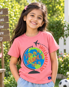 Cute girl wearing a Life is a Journey Peach Half sleeve T-shirt 