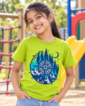Cute girl wearing an Adventure Compass Lime Green Half sleeve T-shirt