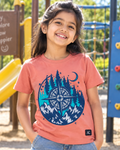 Cute girl wearing an Adventure Compass Peach Half sleeve T-shirt