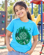 Cute girl wearing an Adventure Compass Sky Blue Half sleeve T-shirt