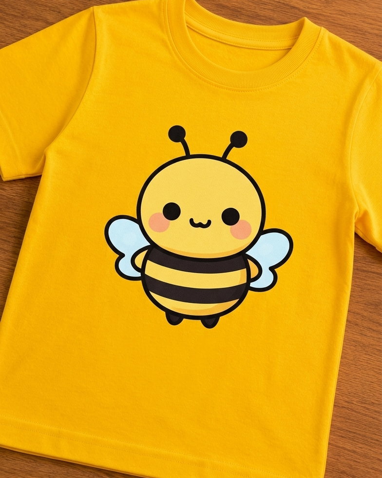 Cute honeybee print on yellow half sleeve t shirt