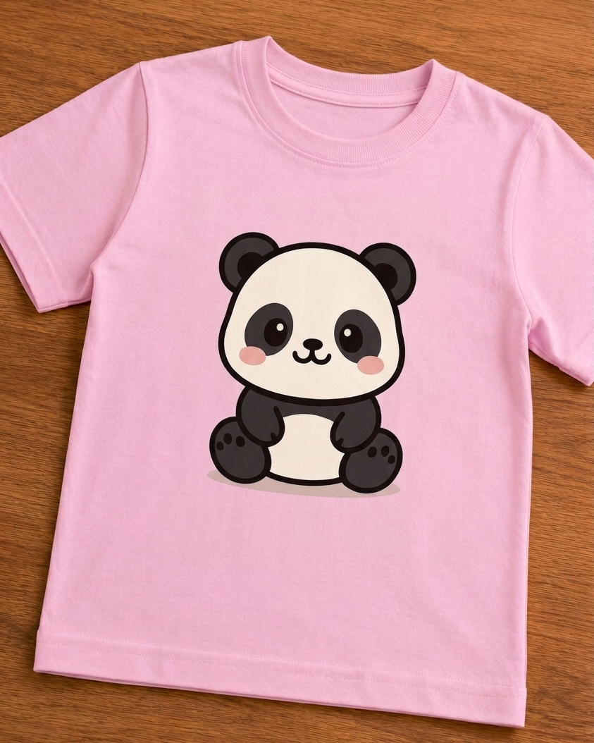 Cute little panda with blush print design in pink t shirt