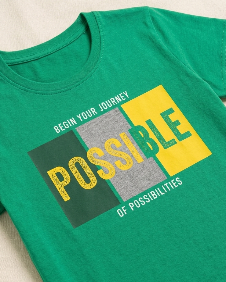 Dark Green T-shirt with Possible print placed on the light beige background 