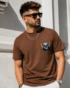 Young man wearing Eagle embroidered Brown Regular Fit T-shirt