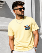 Young man wearing Eagle embroidered Cream Regular Fit T-shirt