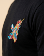 Focus view of Feather embroidered Black Regular Fit T-shirt