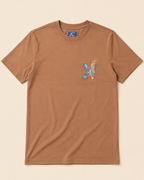 Feather embroidered Brown Regular Fit T-shirt placed on the Light Beige Background