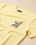 Feather embroidered Cream Regular Fit T-shirt placed on the Light Beige Background