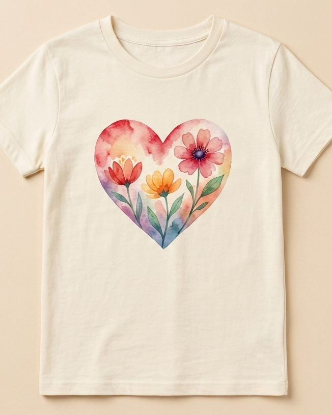 Floral Watercolour effect print in light beige T-shirt 