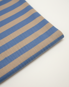 Close-up of a blue and beige striped fabric on a white background