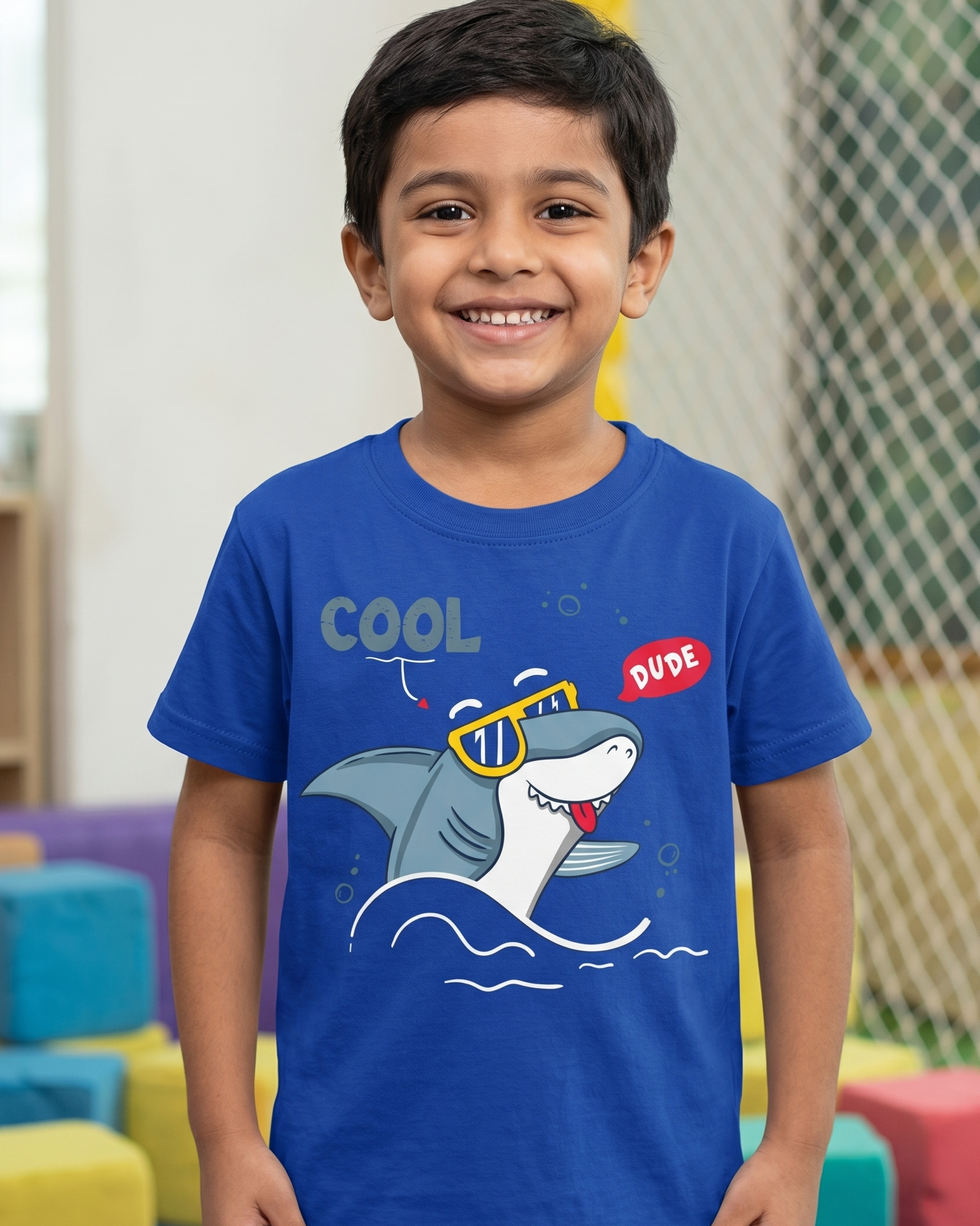 Cool Dude Shark Royal Blue Kid's Half Sleeve T-Shirt