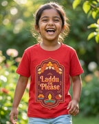 Girl wearing a Red Kids T-shirt Laddu Please 