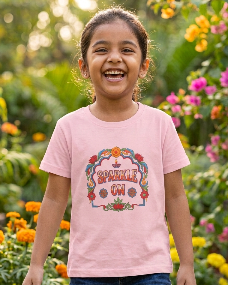 Girl wearing a Sparkle On Pink T-shirt 