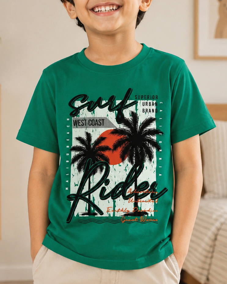 Green Colour T-shirt with Urban chest print closeup view