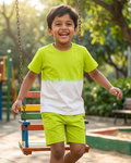 Green Dip Tie and Dye T-shirt with round neck and half sleeve.
