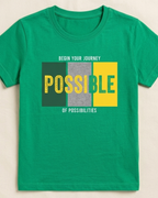 Green T-shirt with Possible print placed on the light beige background