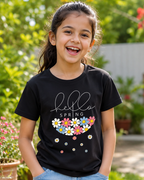 Girl with Hello spring print in Black T-shirt