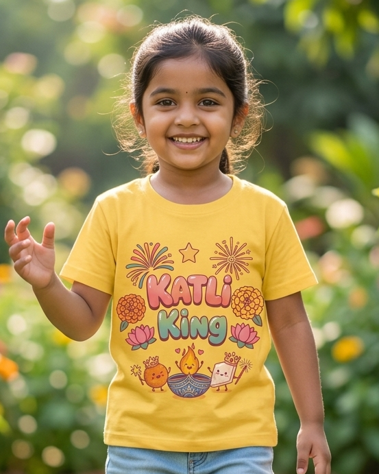 Girl wearing Katli King Yellow Kids Half Sleeve T-shirt