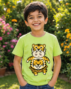 Boy wearing a Pulikali Light Green Kid's Half Sleeve T-Shirt