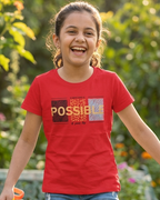 Girl wearing a Red T-shirt with Possible print