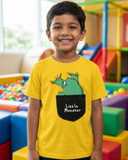 Kids yellow printed tee says little monster