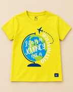 Life is a Journey Lime Green Half sleeve T-shirt placed on the light beige background