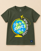 Life is a Journey Olive Green Half sleeve T-shirt placed on the light beige background