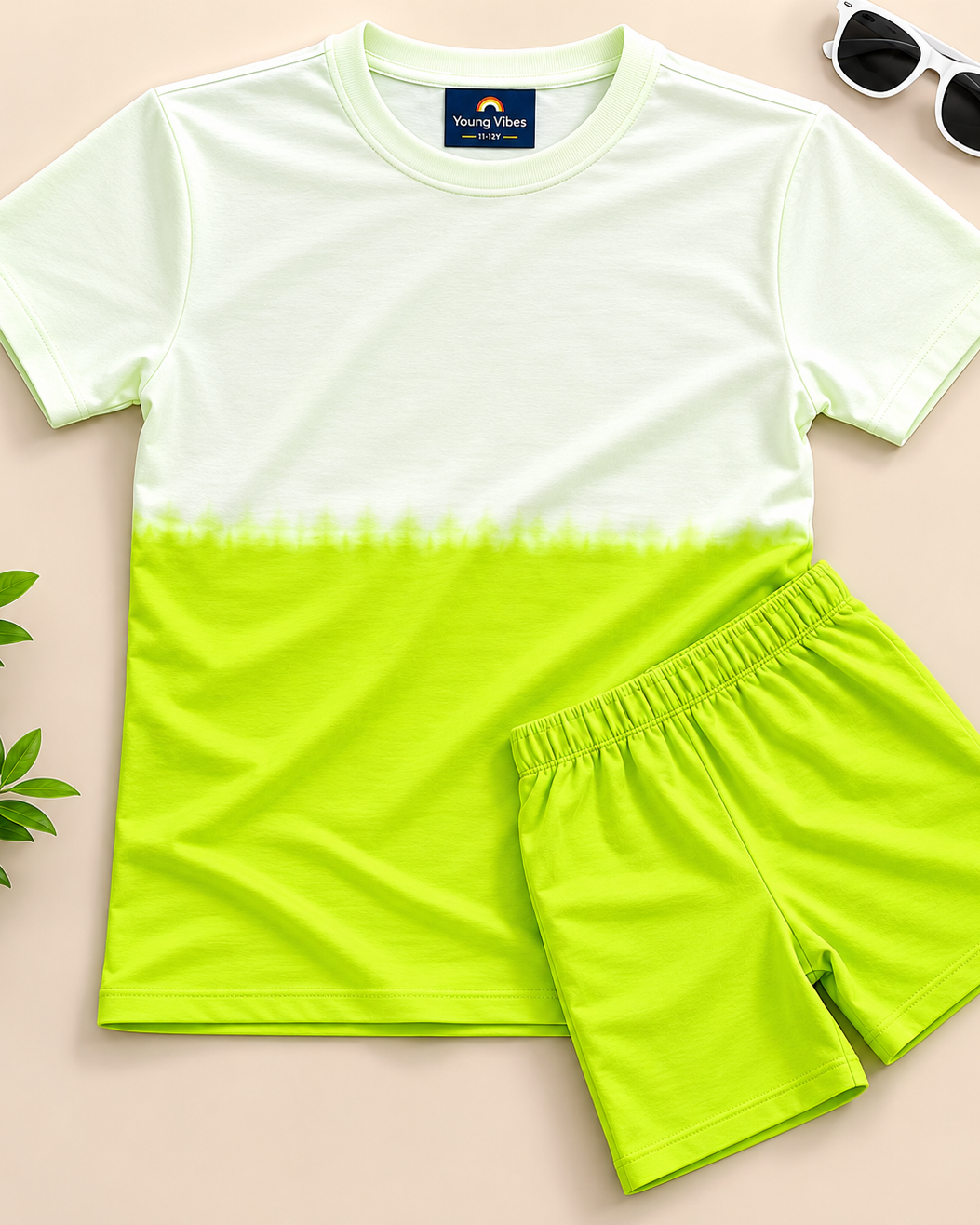 Light Green Dip tie and dye cotton Co-ord set