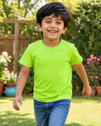 Boy wearing a Light Lime Green T shirt Half sleeve