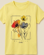 Light Yellow T-shirt with floral print placed on the light beige background