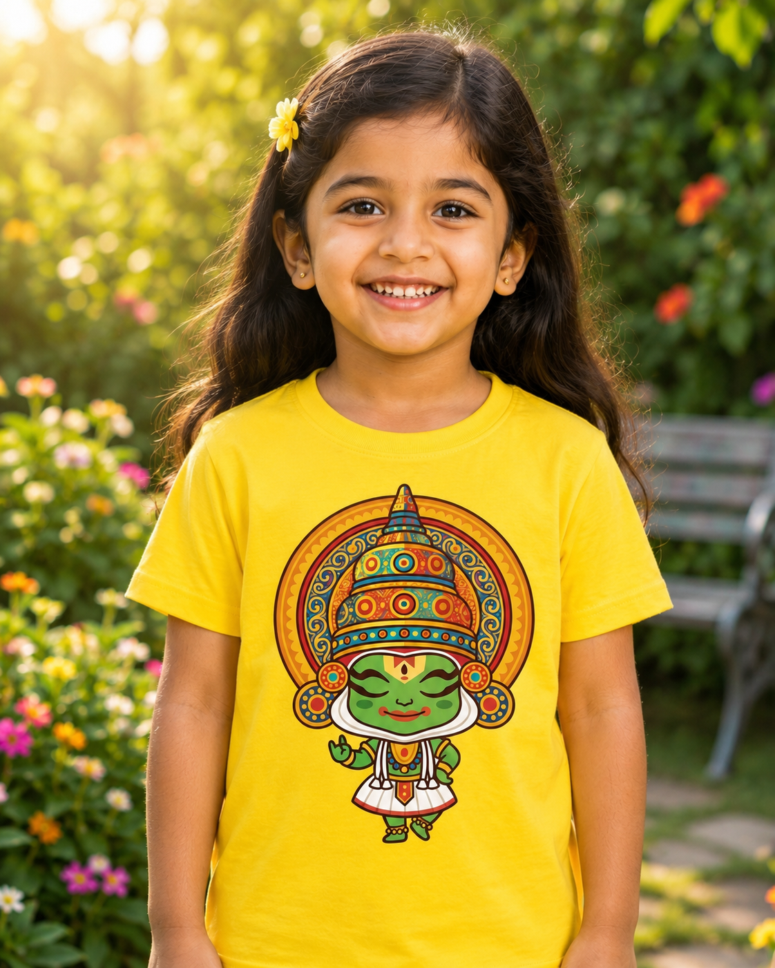 Girl wearing a Little Kathakali Mustard Yellow