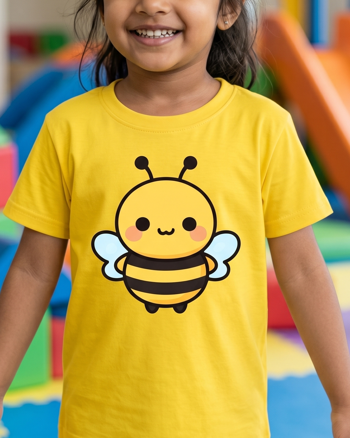 Little_girl_wearing_a_tshirt_with_a_cute_bee_design_in_it zoomed in