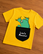 Little monster on yellow t shirt