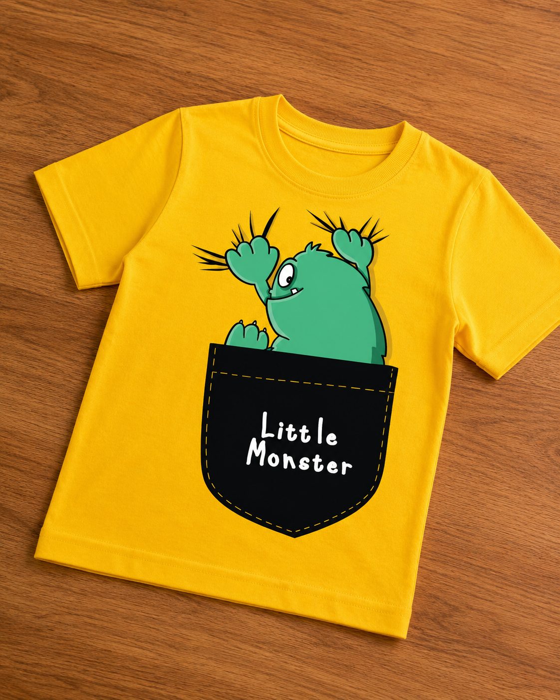 Little monster on yellow t shirt