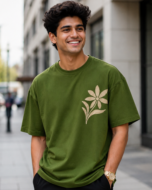 Man wearing Olive Green colour oversized T-shirt