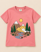 Mountain Peach Half sleeve T-shirt placed on the light beige background