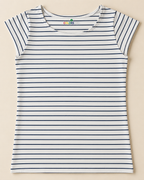Navy Stripes Cap Sleeve laid on the light beige background