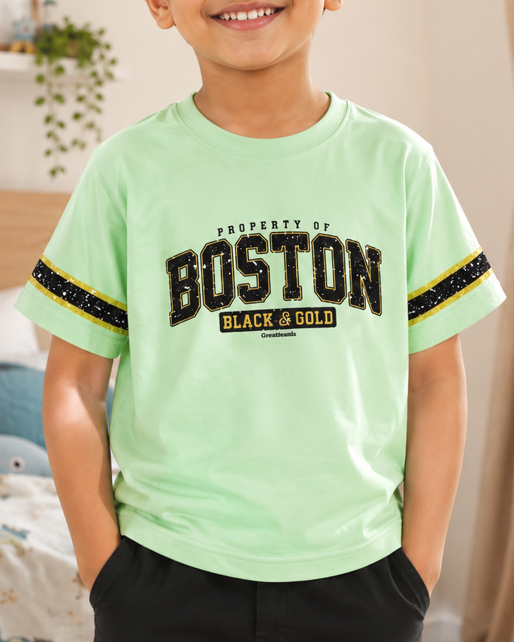 Pastel Green Boston Print Kids T-shirt chest print view
