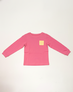 Pink long-sleeve shirt with a yellow pocket on a white background