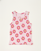 Pink tank top with floral pattern on a white background