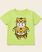 Pulikali Light Green Kid's Half Sleeve T-Shirt placed on the light beige background