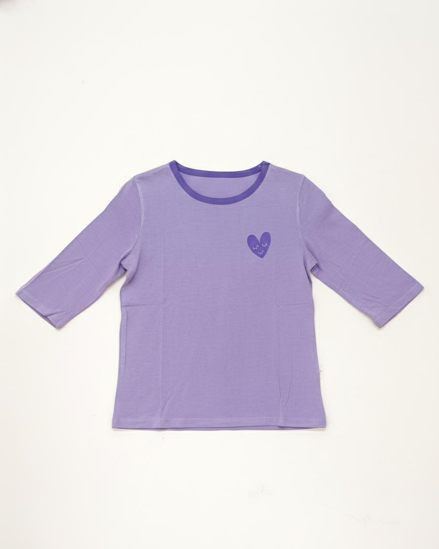 Purple long-sleeve shirt with a small design on a white background