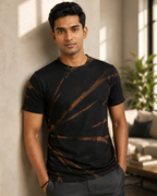 Ray-Burst Acid Wash  Regular fit  black cotton T-shirt 