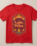 Red Kids T-shirt Laddu Please placed on the Light Beige background