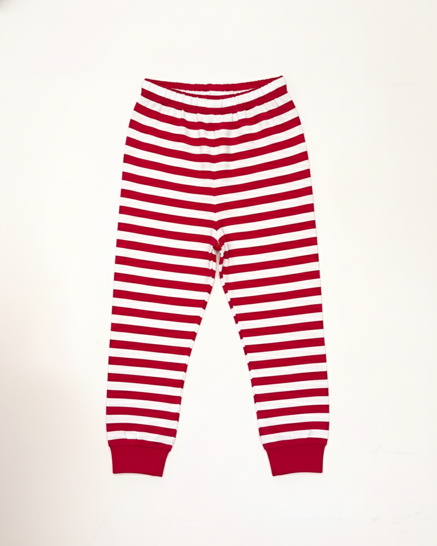 Red and white striped pants on a white background