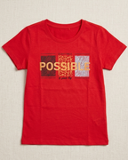 Red T-shirt with Possible print placed on the light beige background